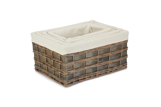 Grey Scandi Storage Basket with White Lining Set 4