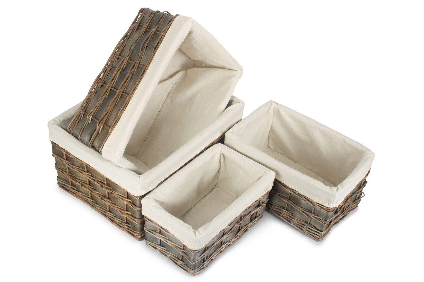 Grey Scandi Storage Basket with White Lining Set 4