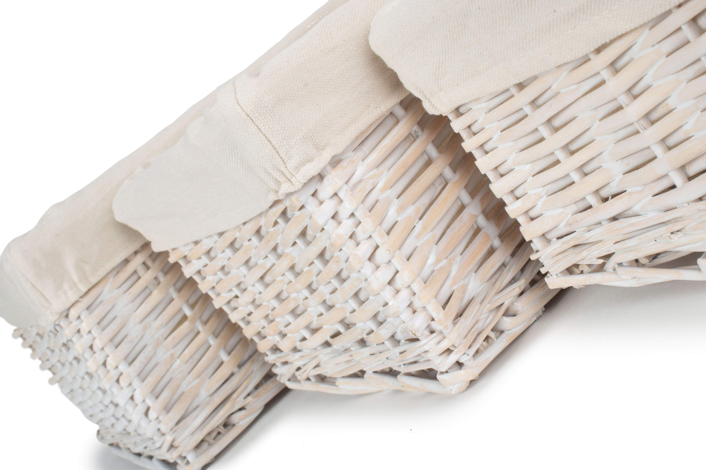 White Wash Wicker Storage Basket with Lining Set 3