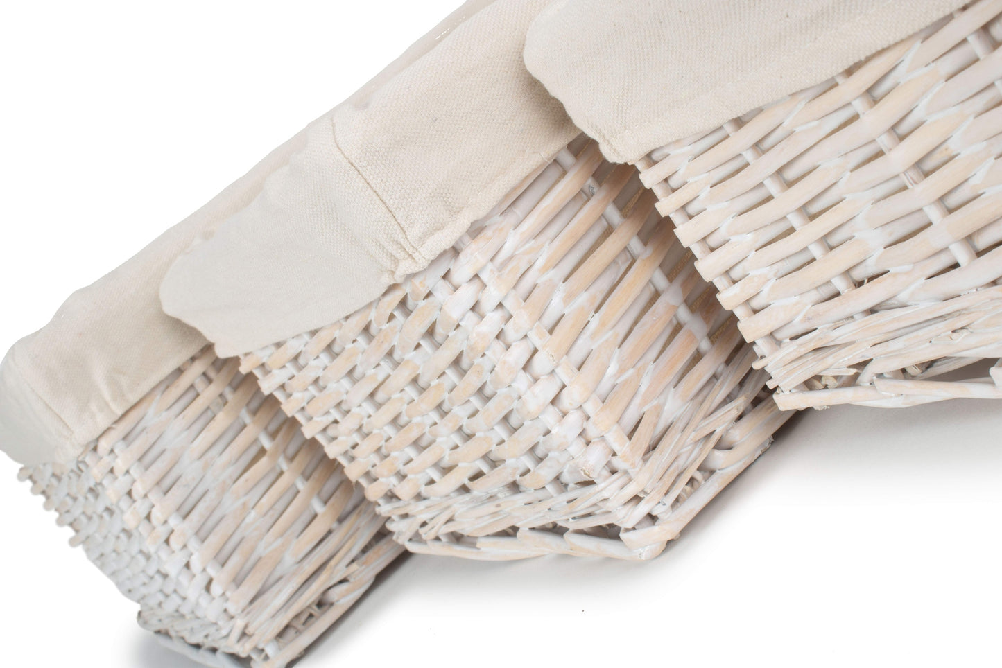 White Wash Wicker Storage Basket with Lining Set 3