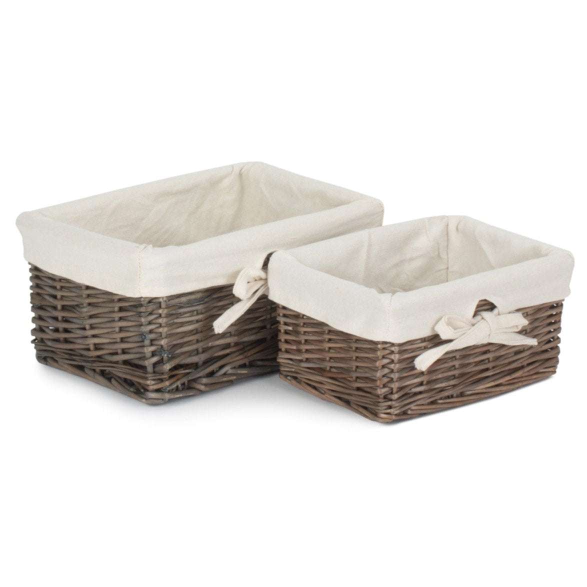 Antique Wash Willow Basket with Lining Set 2
