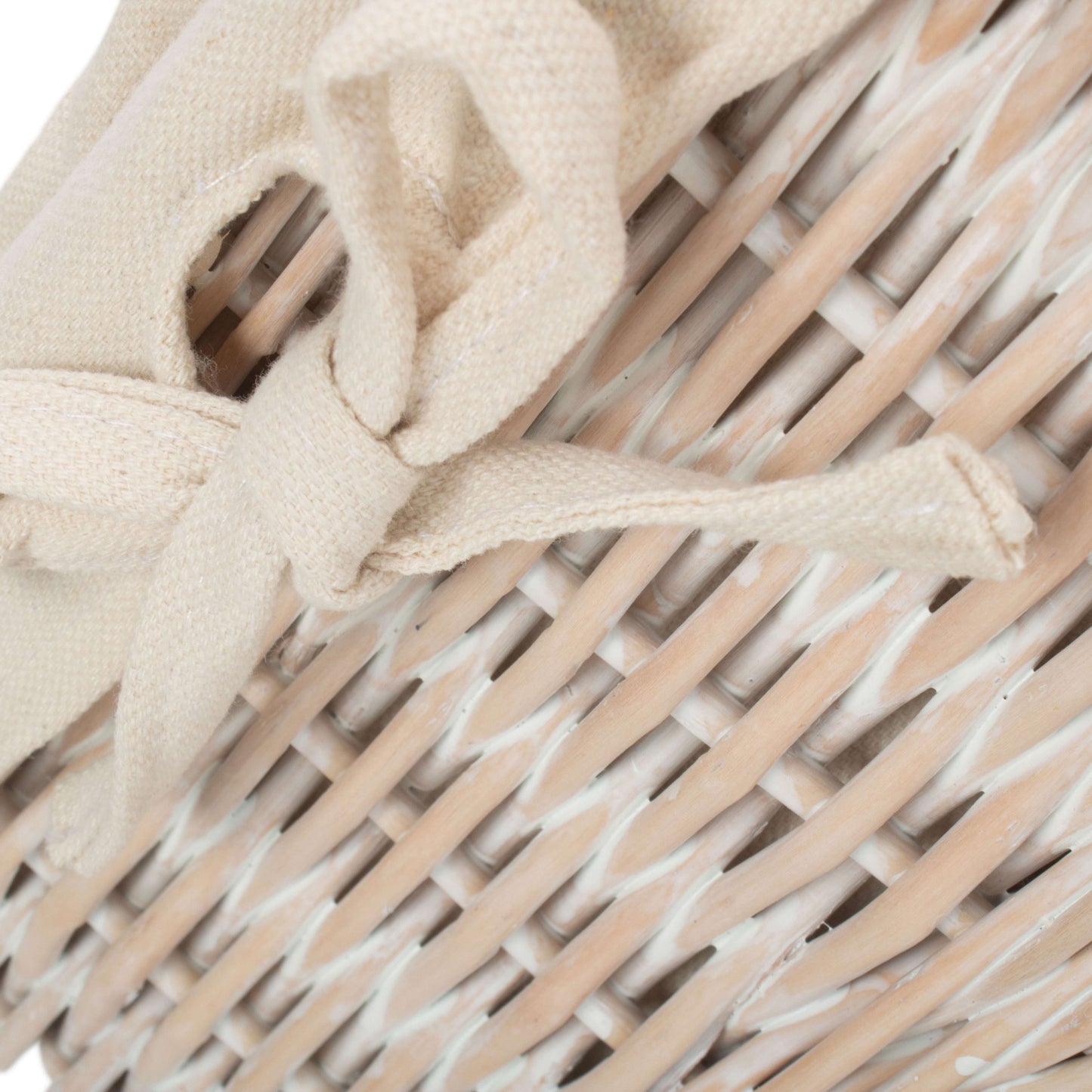 White Wash Willow Basket with Lining Set 2