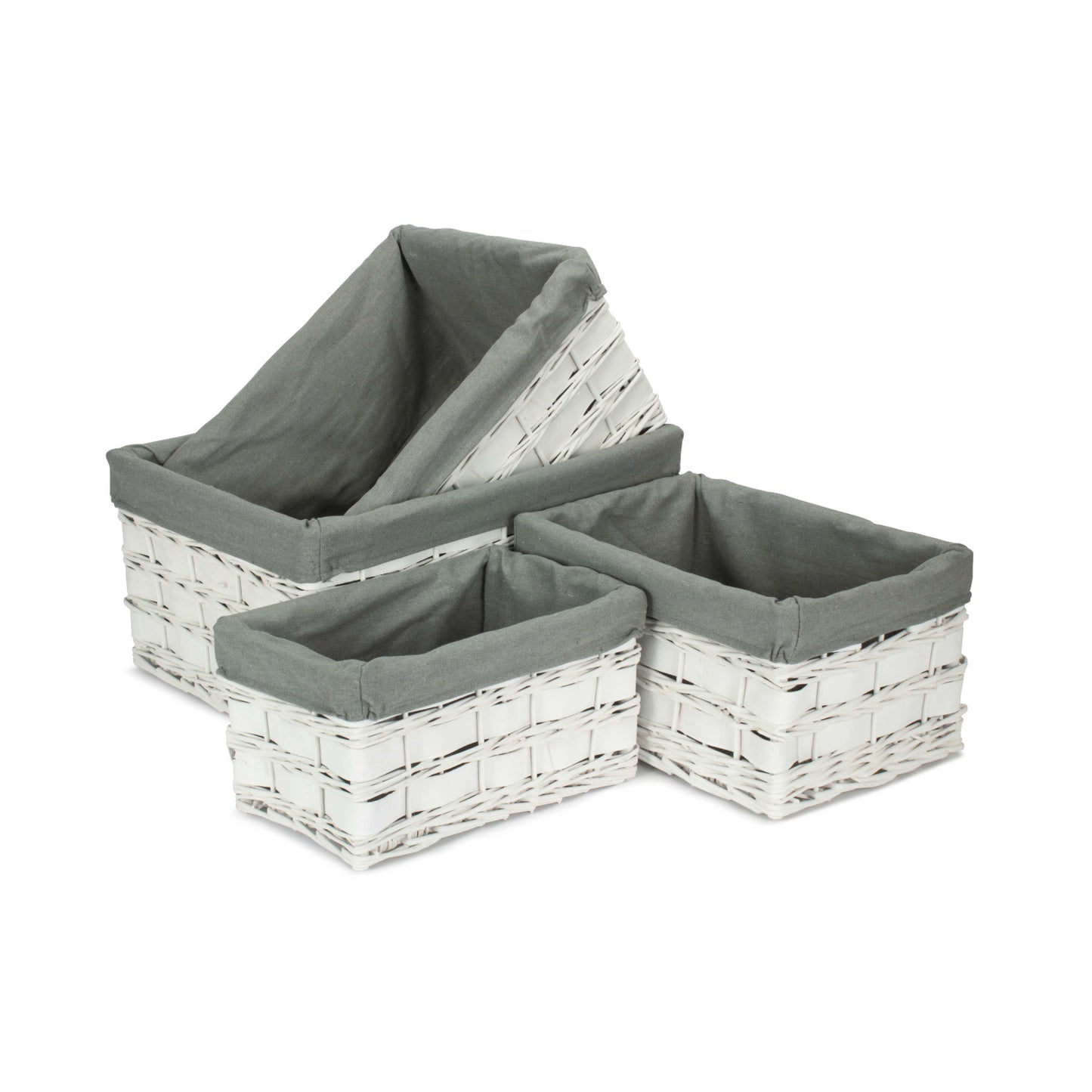 White Scandi Storage Basket with Grey Sage Lining Set 4
