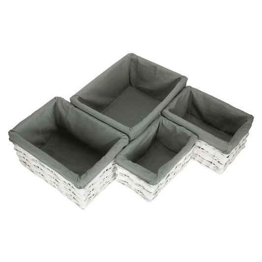 White Scandi Storage Basket with Grey Sage Lining Set 4