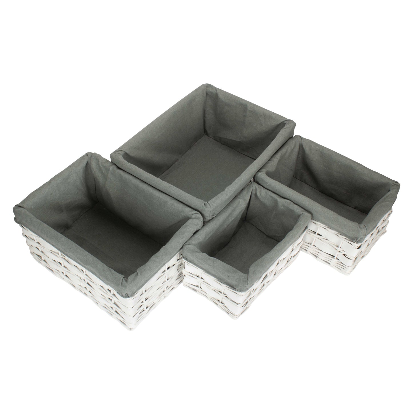 White Scandi Storage Basket with Grey Sage Lining Set 4