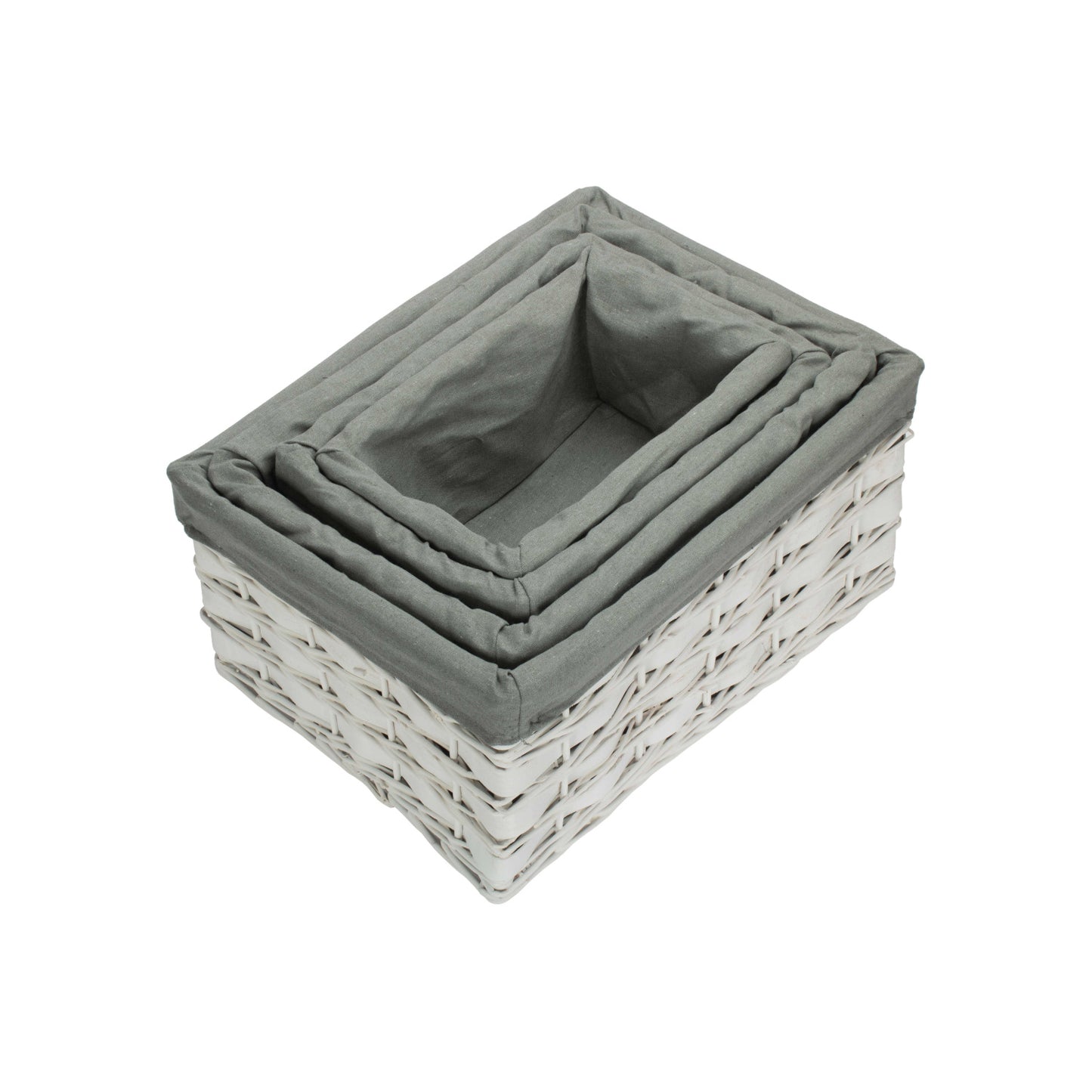 White Scandi Storage Basket with Grey Sage Lining Set 4
