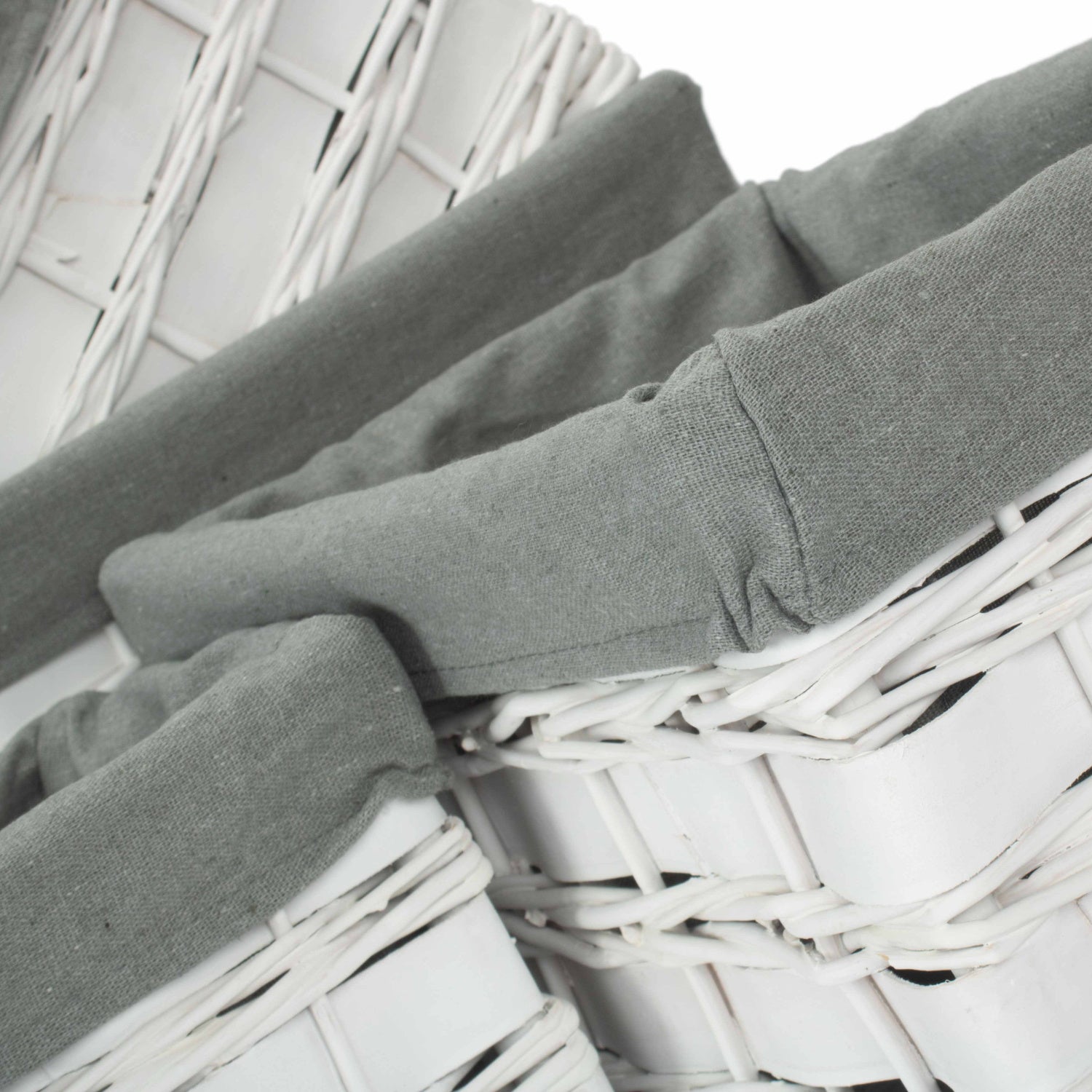 White Scandi Storage Basket with Grey Sage Lining Set 4