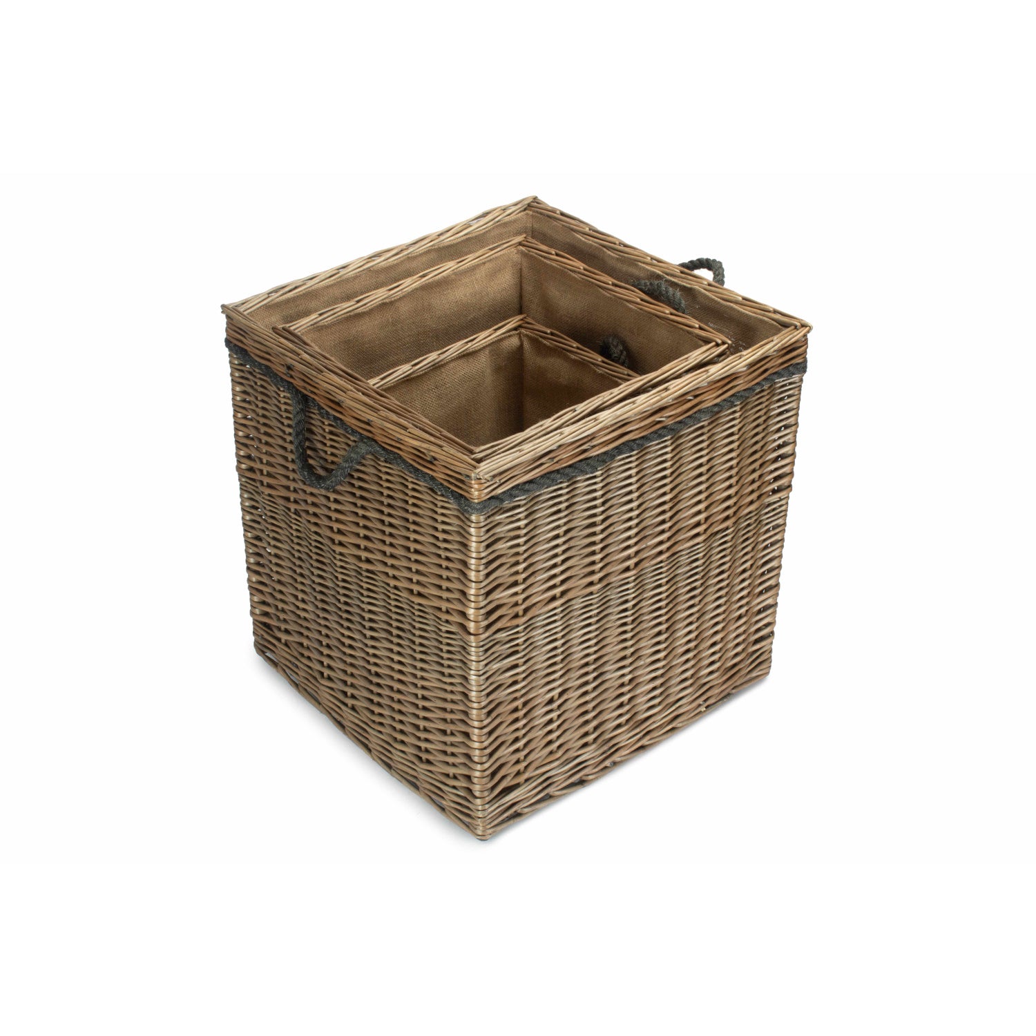 Antique Wash Willow Square Storage Basket Set 3