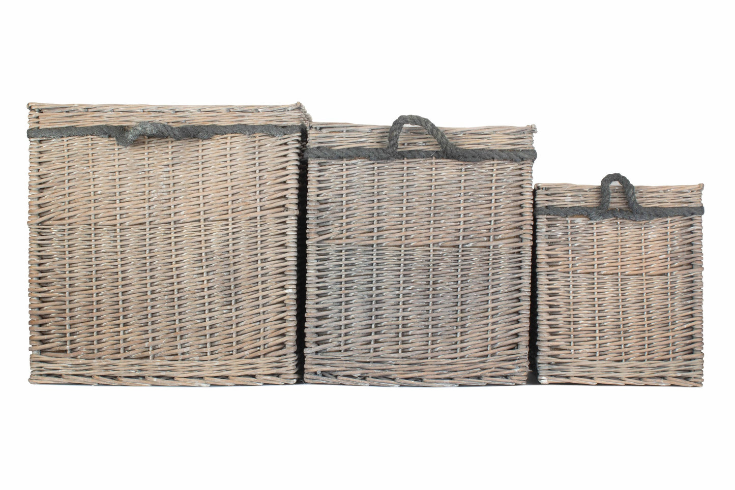 Grey Wash Willow Square Storage Basket Set 3
