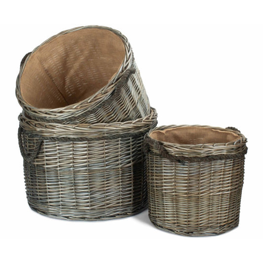 Antique Wash Willow Round Storage Basket Set 3
