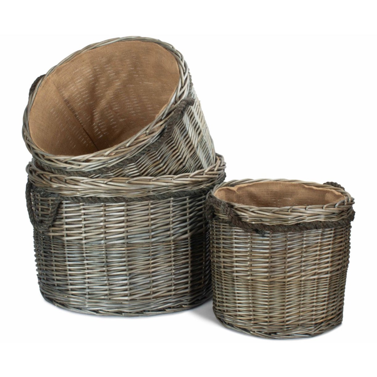 Antique Wash Willow Round Storage Basket Set 3