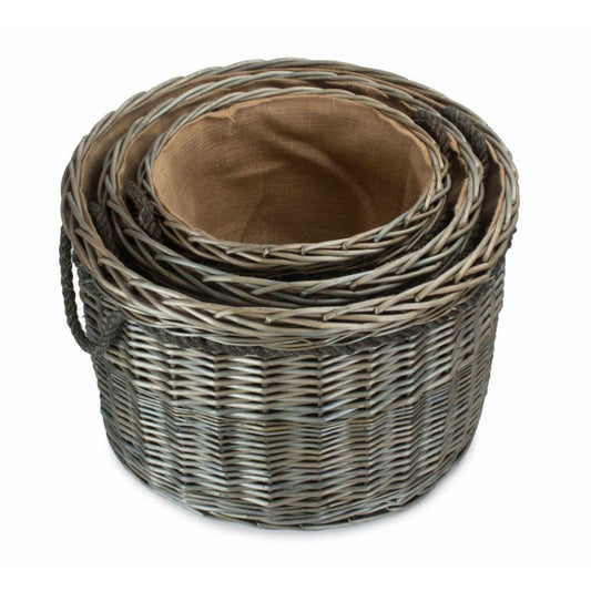 Antique Wash Willow Round Storage Basket Set 3