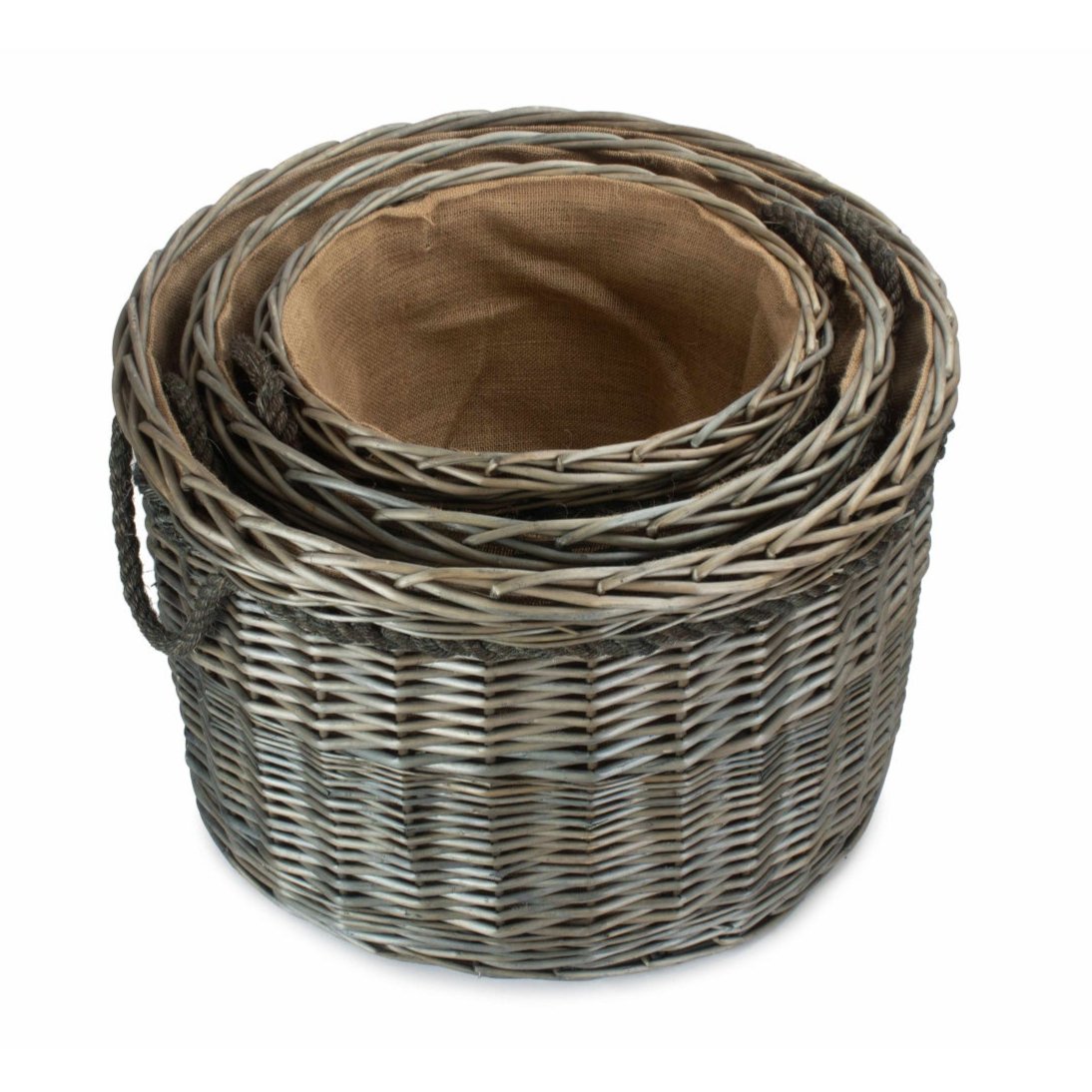 Antique Wash Willow Round Storage Basket Set 3