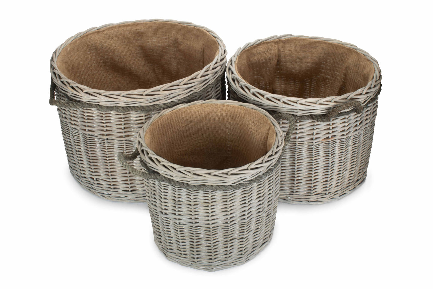 Grey Wash Willow Round Storage Basket Set 3
