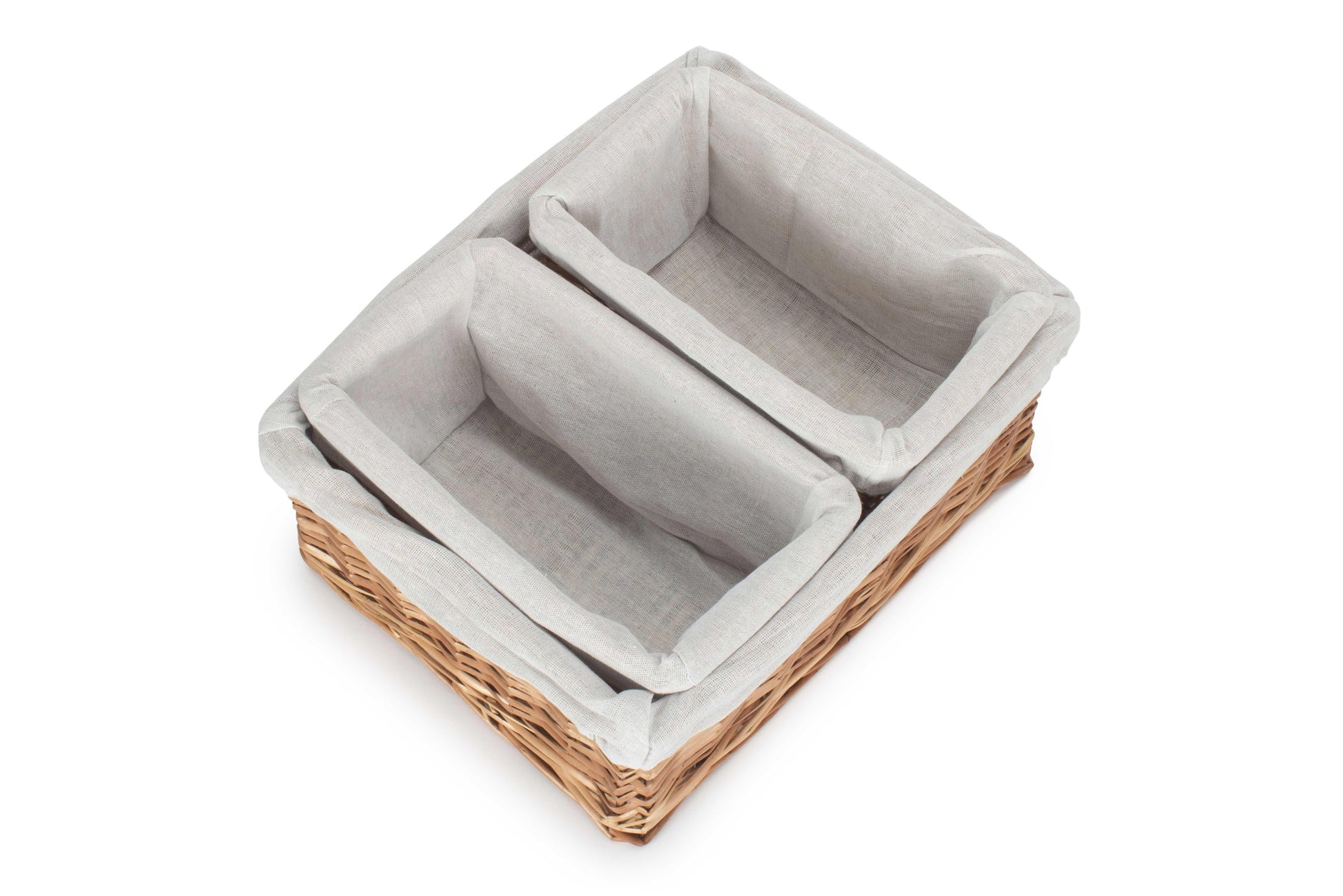 Double Steamed Split Willow Tray Basket with White Lining Set 3
