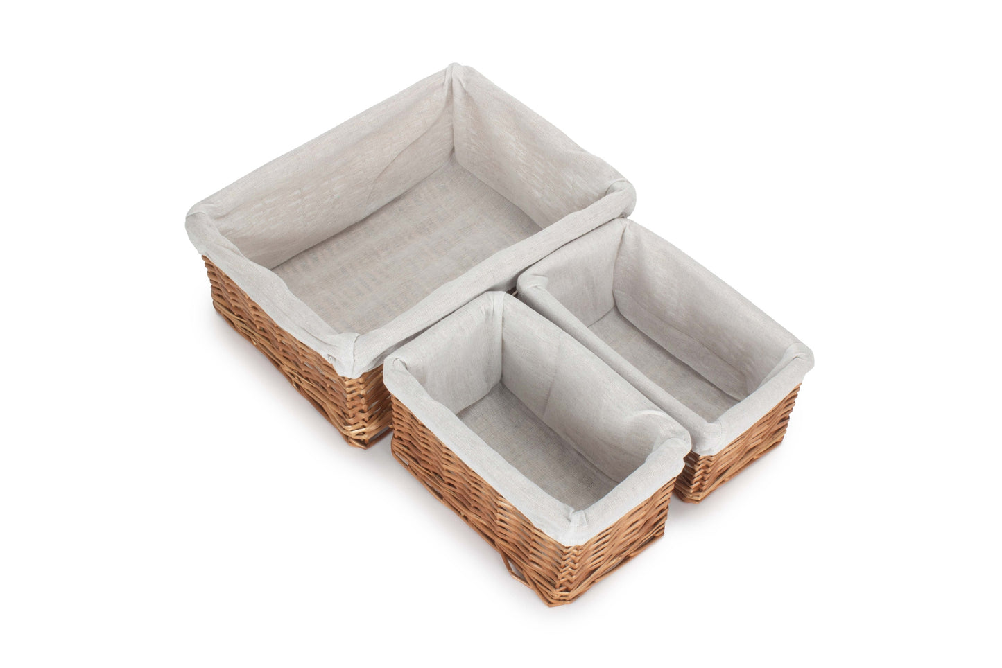 Double Steamed Split Willow Tray Basket with White Lining Set 3