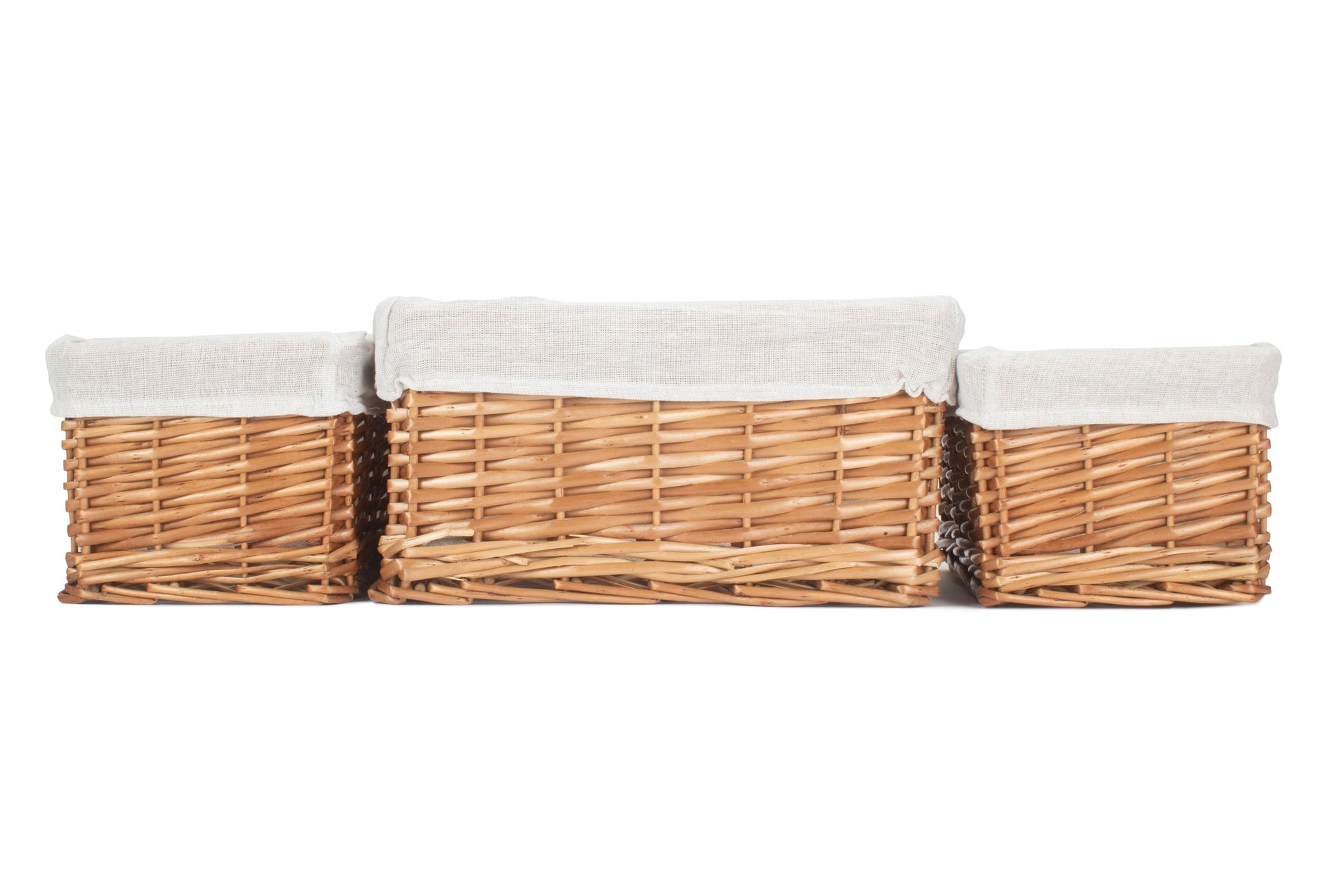 Double Steamed Split Willow Tray Basket with White Lining Set 3