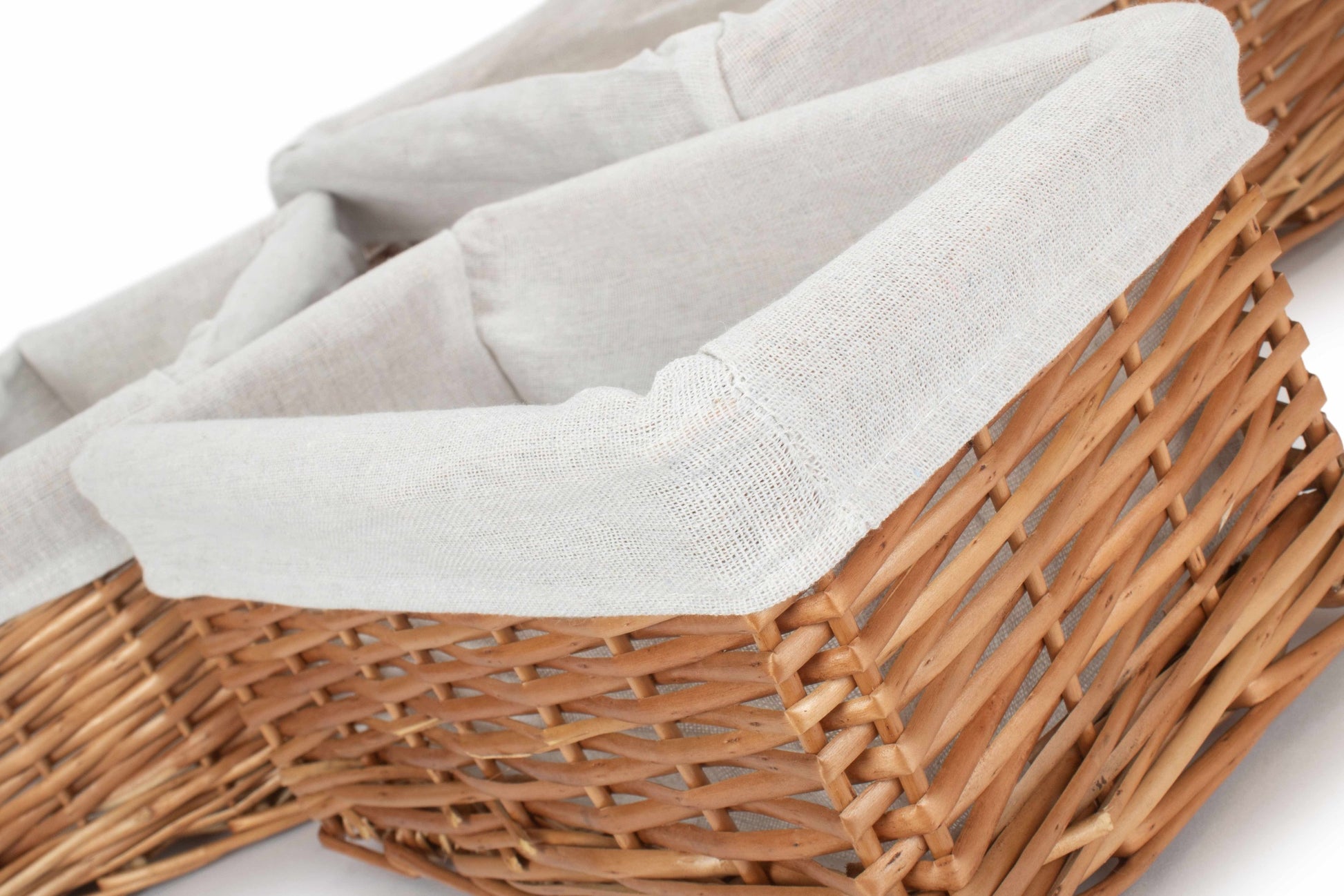 Double Steamed Split Willow Tray Basket with White Lining Set 3