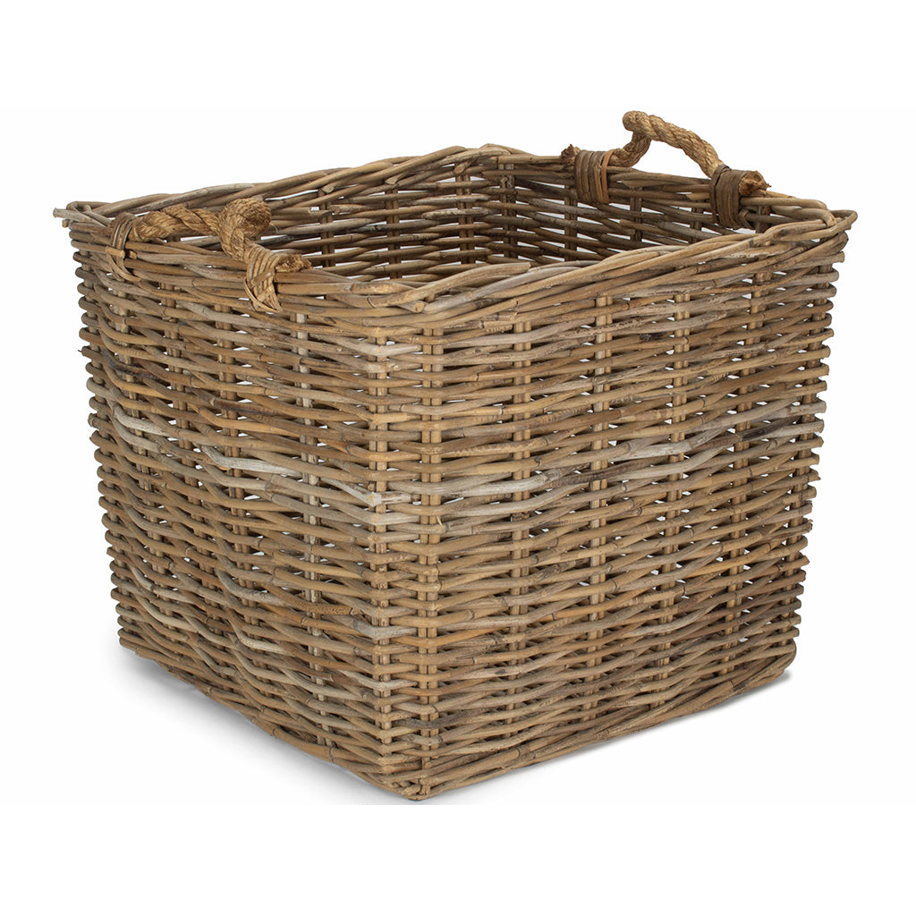 Large Square Grey Rattan Log Basket