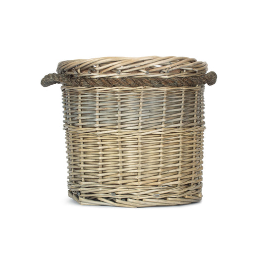 Medium Antique Wash Round Rope Handled Log Basket