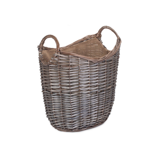 Small Scoop Neck Antique Wash Hessian Lined Basket