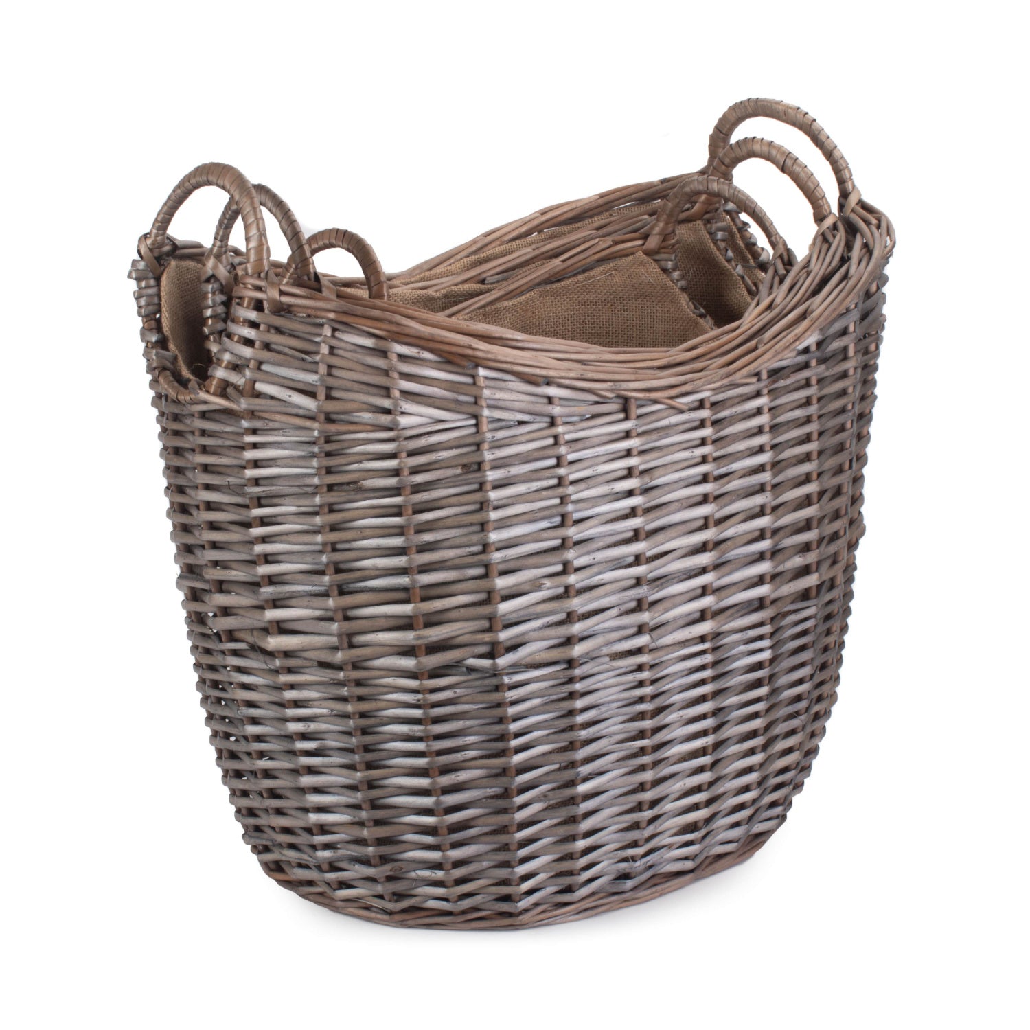 Scoop Neck Antique Wash Hessian Lined Basket Set 3