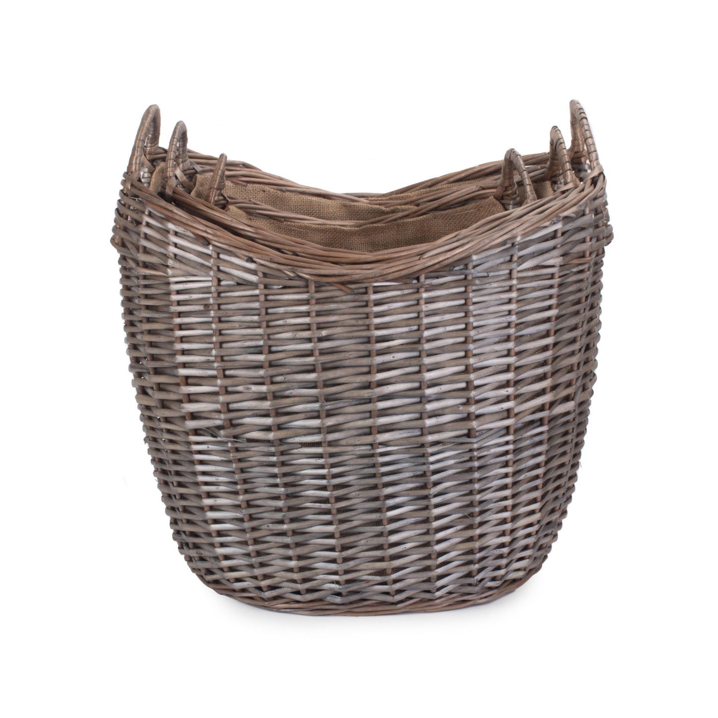 Scoop Neck Antique Wash Hessian Lined Basket Set 3