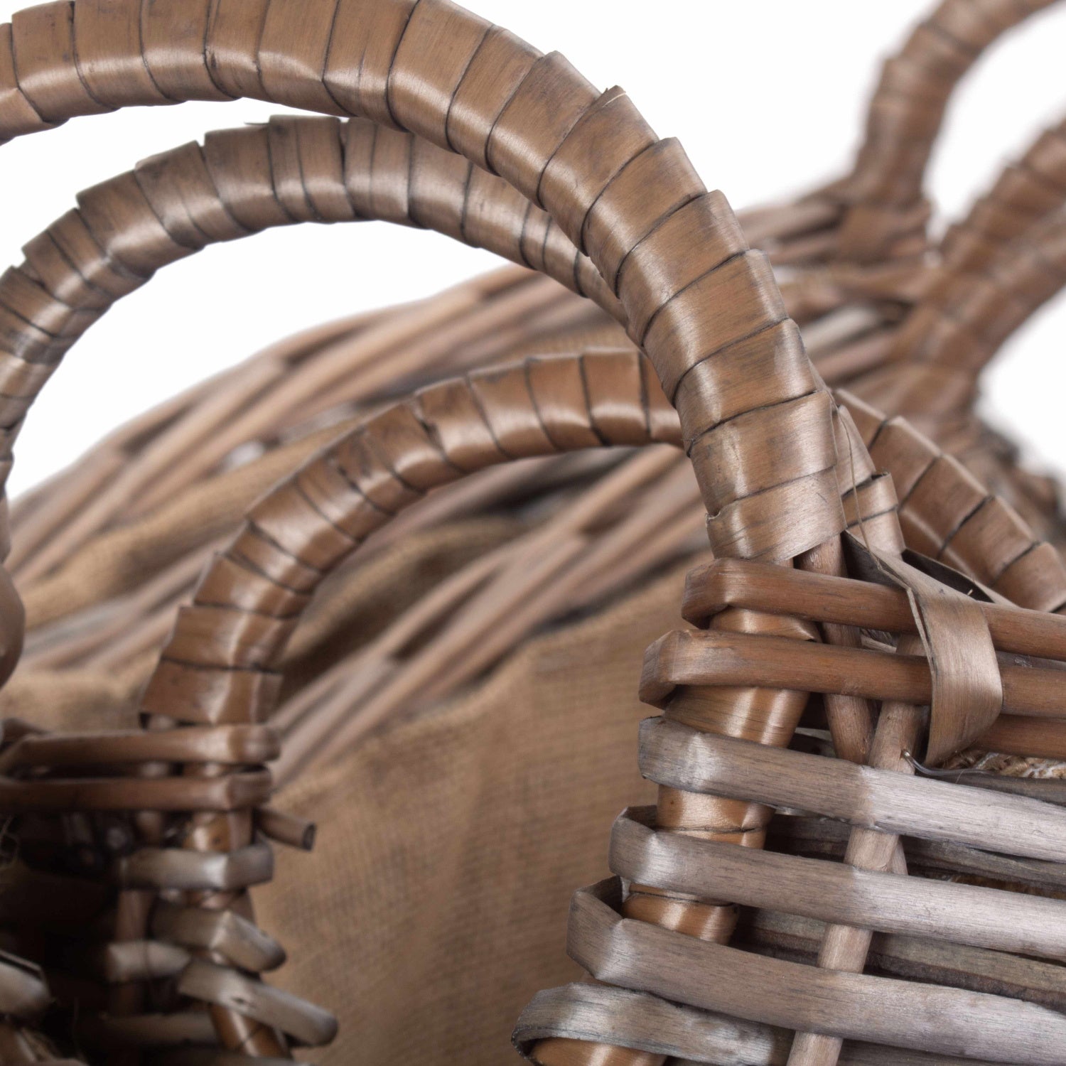 Scoop Neck Antique Wash Hessian Lined Basket Set 3