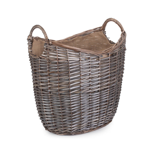 Medium Scoop Neck Antique Wash Hessian Lined Basket