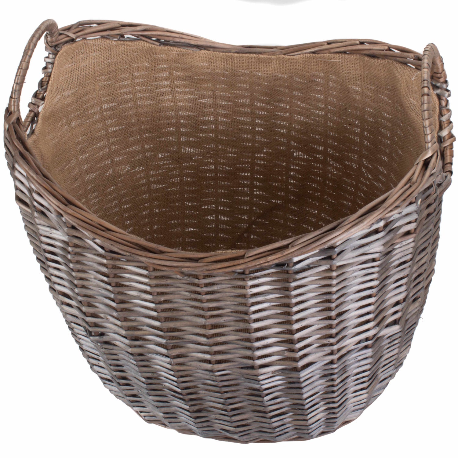 Large Scoop Neck Antique Wash Hessian Lined Basket