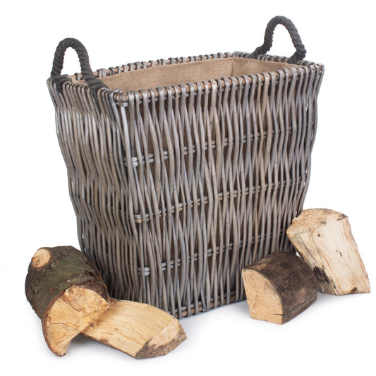 Small Grey Rectangular Log Basket