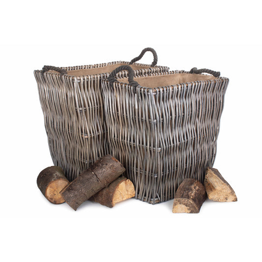 Rectangular Grey Log Basket Set 2