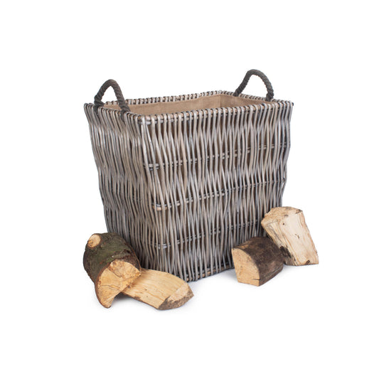 Large Grey Rectangular Log Basket