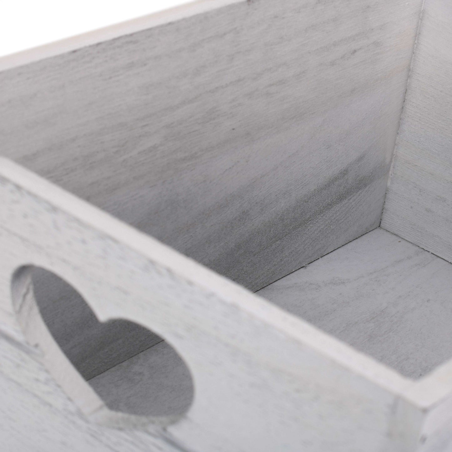 Small Vintage White Wash Heart Cut-Out Crate
