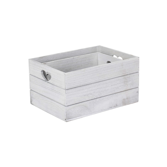 Vintage White Wash Heart Cut-Out Crate Set 2