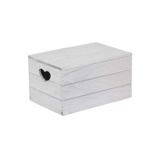 Small Vintage White Wash Heart Cut-Out Box with Lid