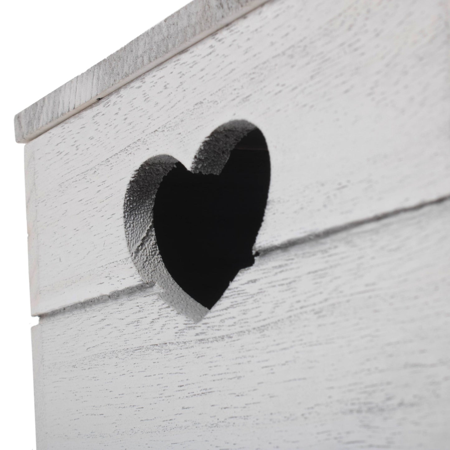 Small Vintage White Wash Heart Cut-Out Box with Lid