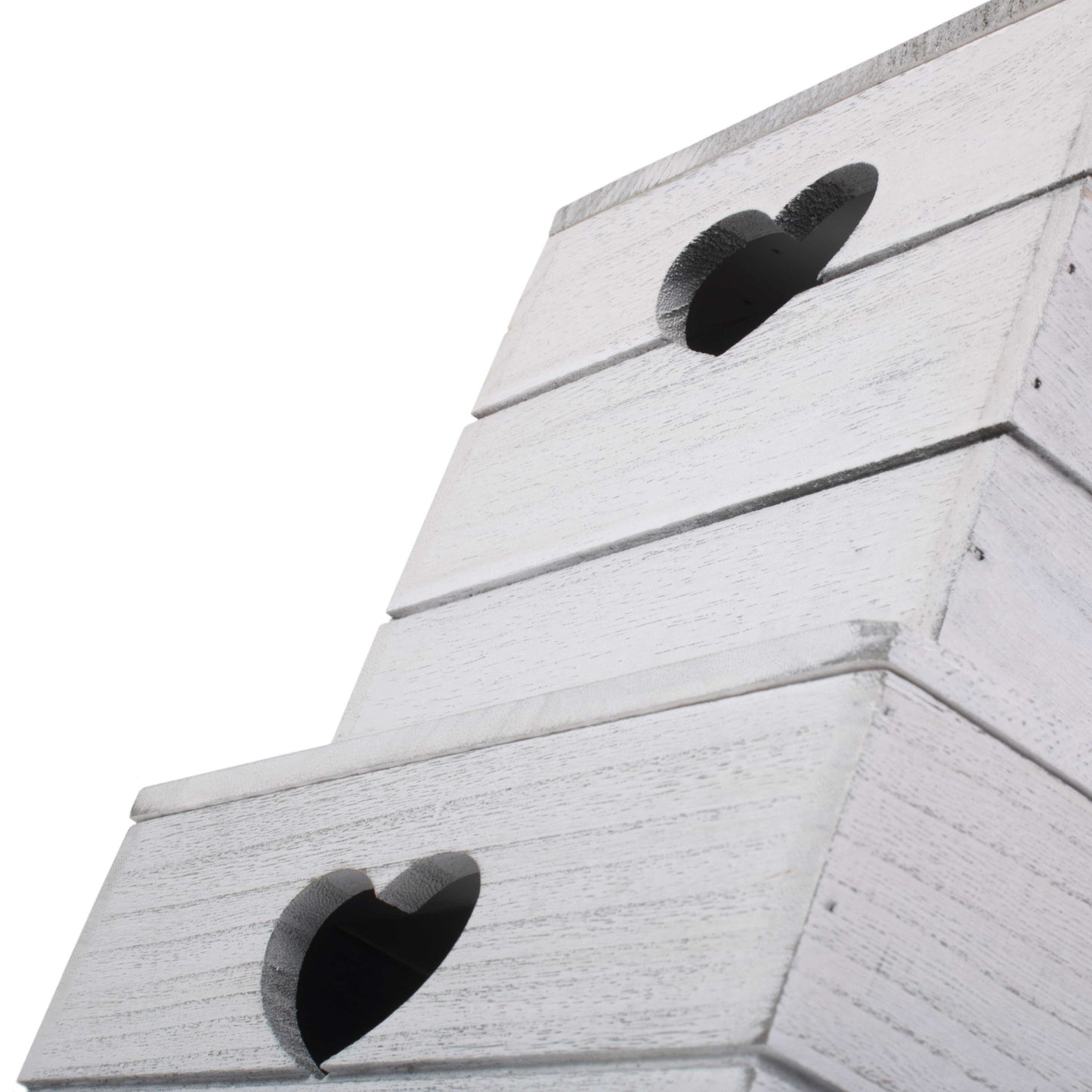 Vintage White Wash Heart Cut-Out Box with Lid Set 2