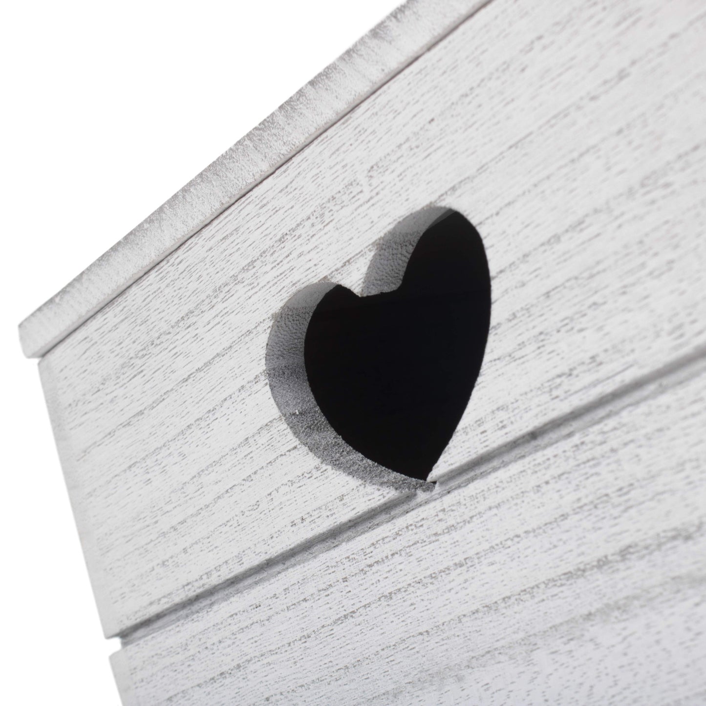 Large Vintage White Wash Heart Cut-Out Box with Lid