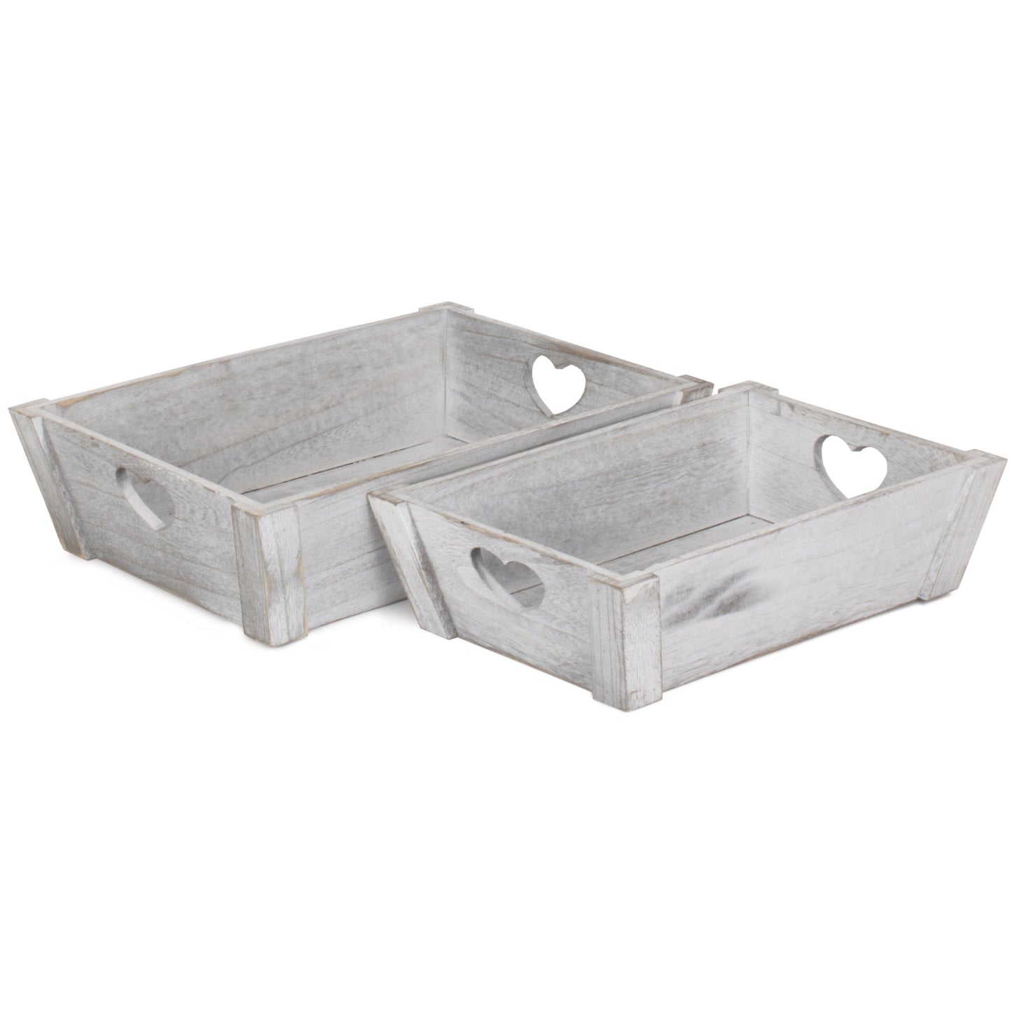 Vintage White Wash Heart Cut-Out Tray Set 2