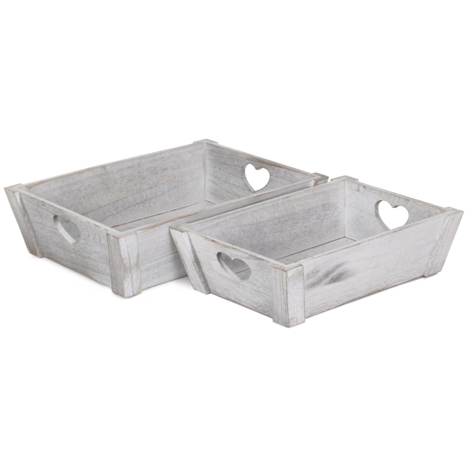 Vintage White Wash Heart Cut-Out Tray Set 2