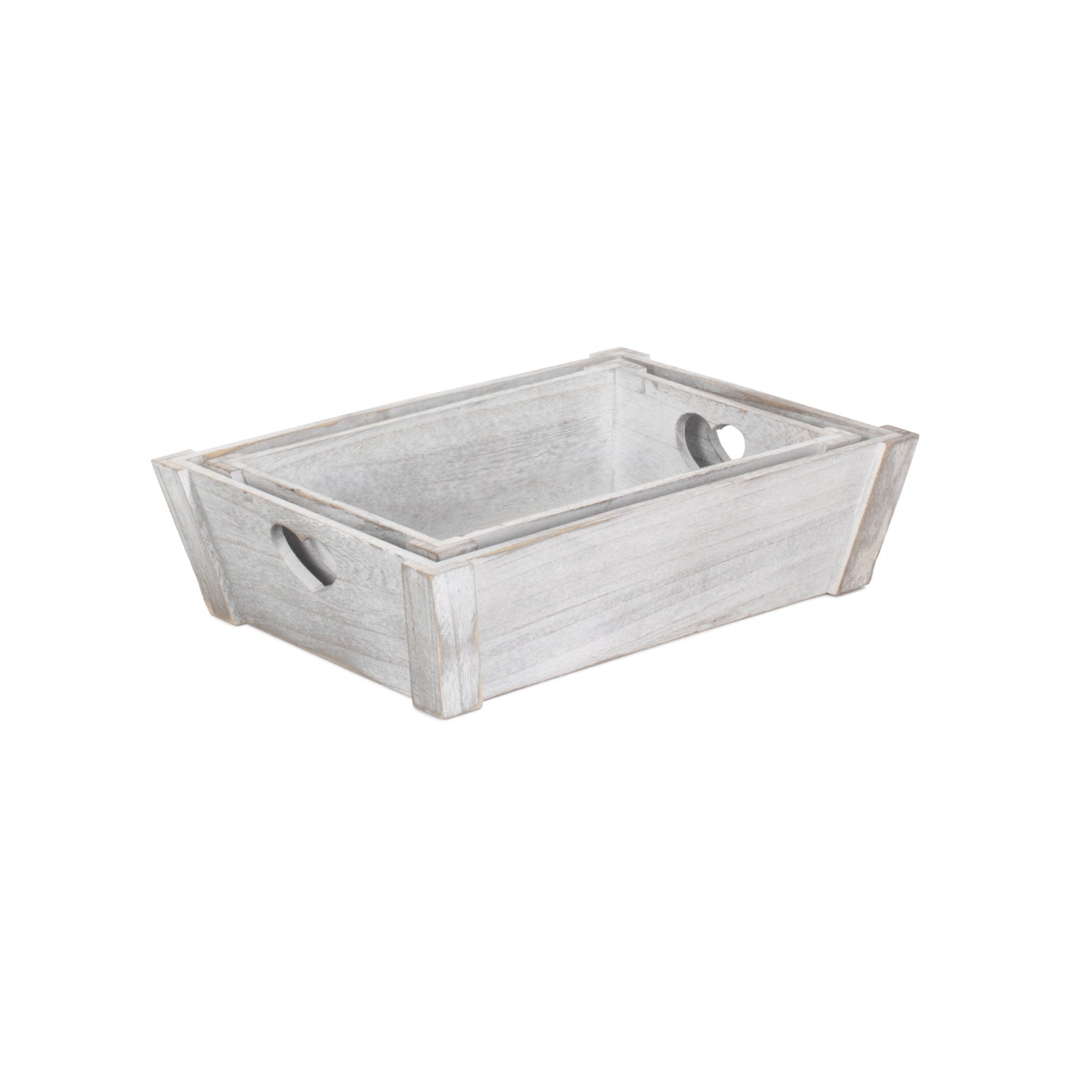 Vintage White Wash Heart Cut-Out Tray Set 2