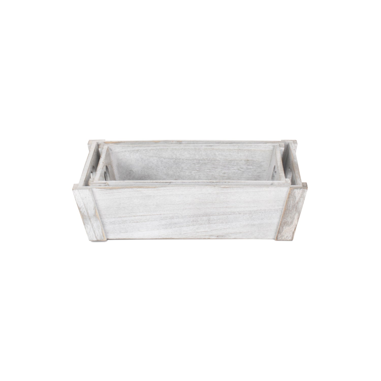 Vintage White Wash Heart Cut-Out Tray Set 2