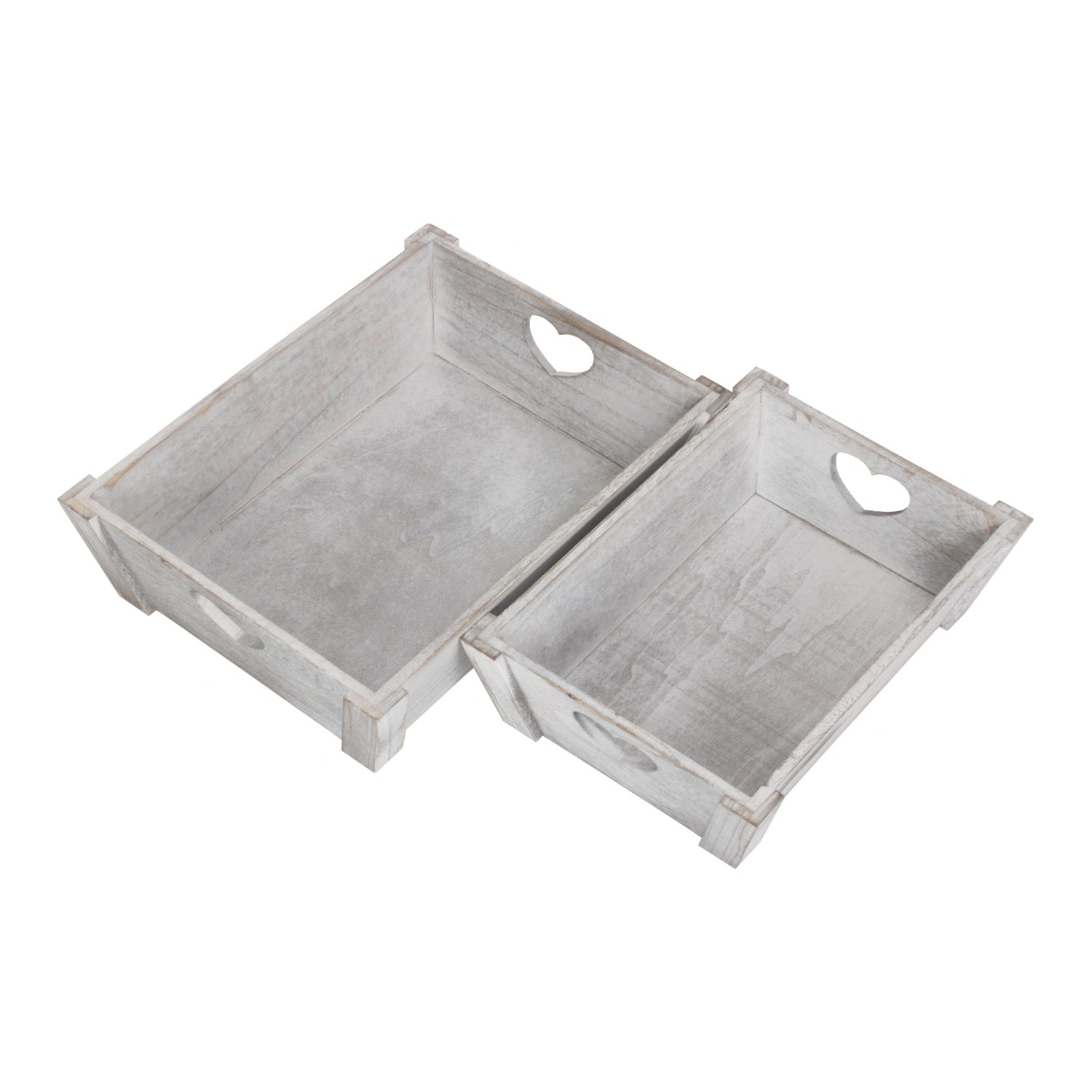 Vintage White Wash Heart Cut-Out Tray Set 2