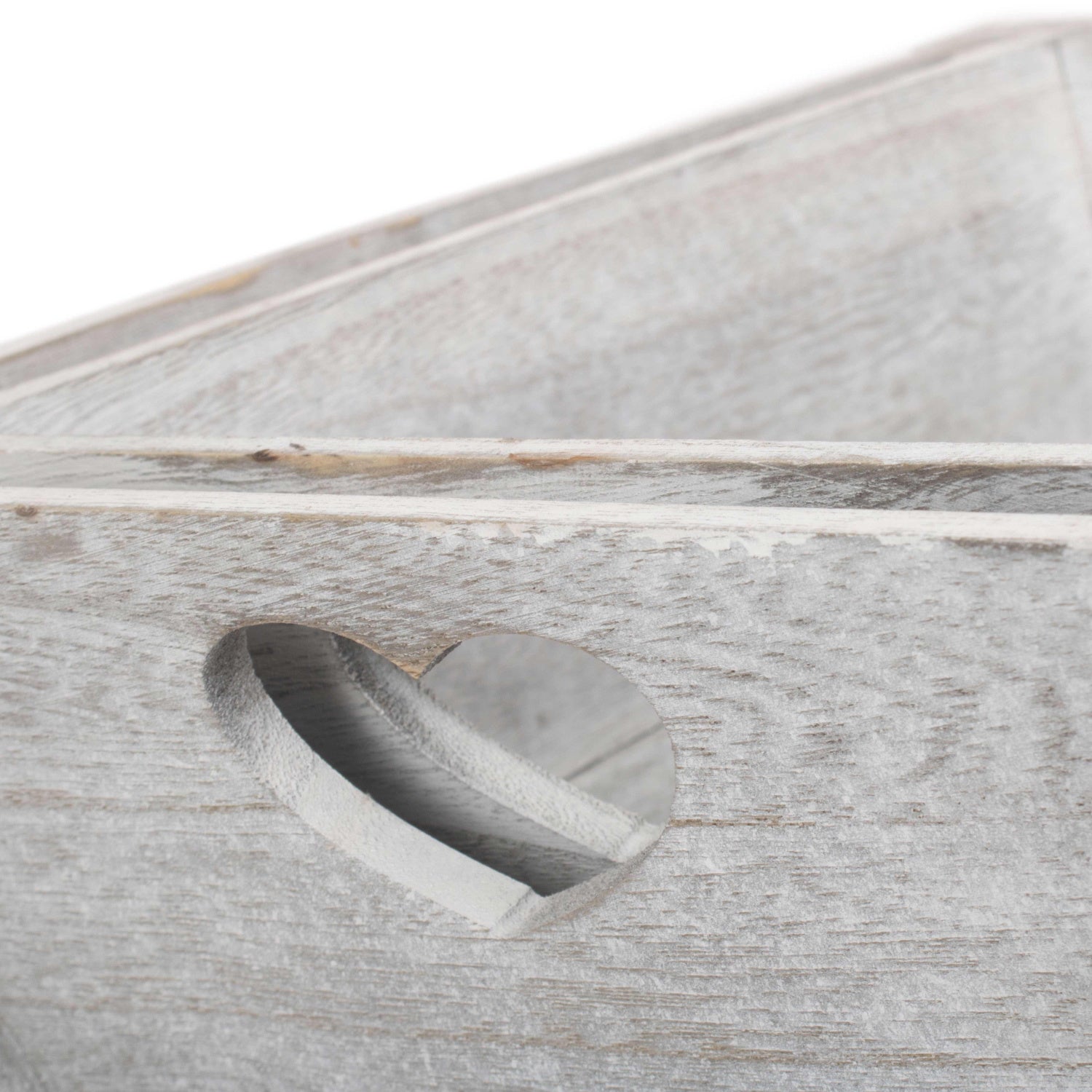 Vintage White Wash Heart Cut-Out Tray Set 2