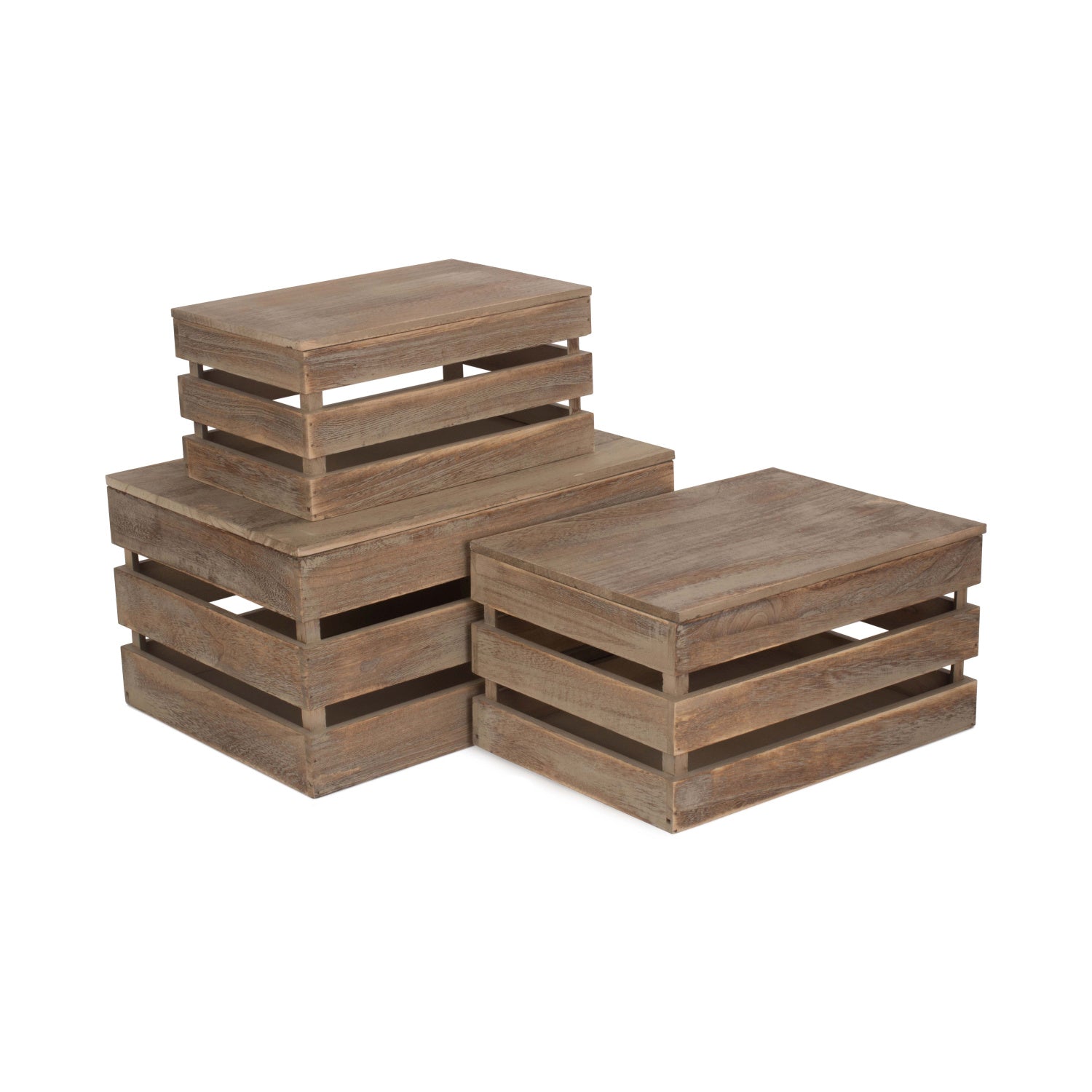 OAK EFFECT SLATTED WOODEN BOX SET 3 & Wovenhill