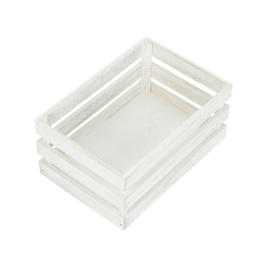 Small Vintage White Wash Slatted Wooden Crate
