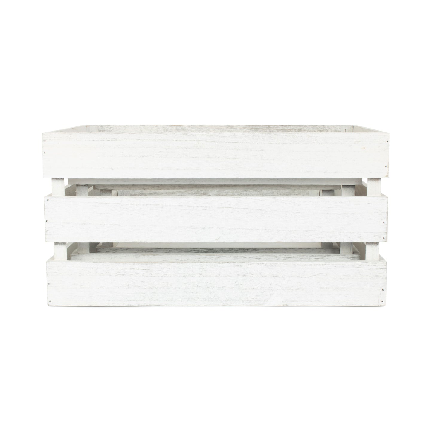Vintage White Wash Slatted Wooden Crate Set 3