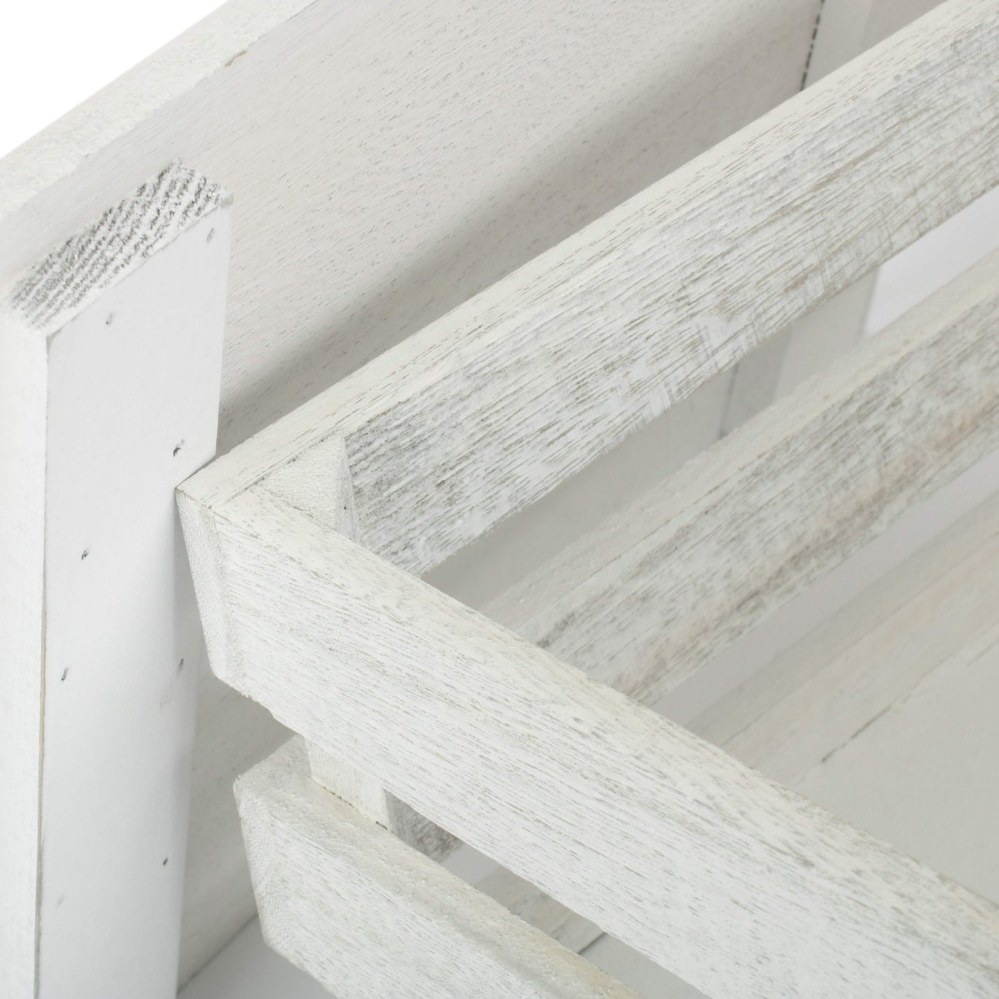 Small Vintage Wite Wash Slatted Wooden Box with Lid