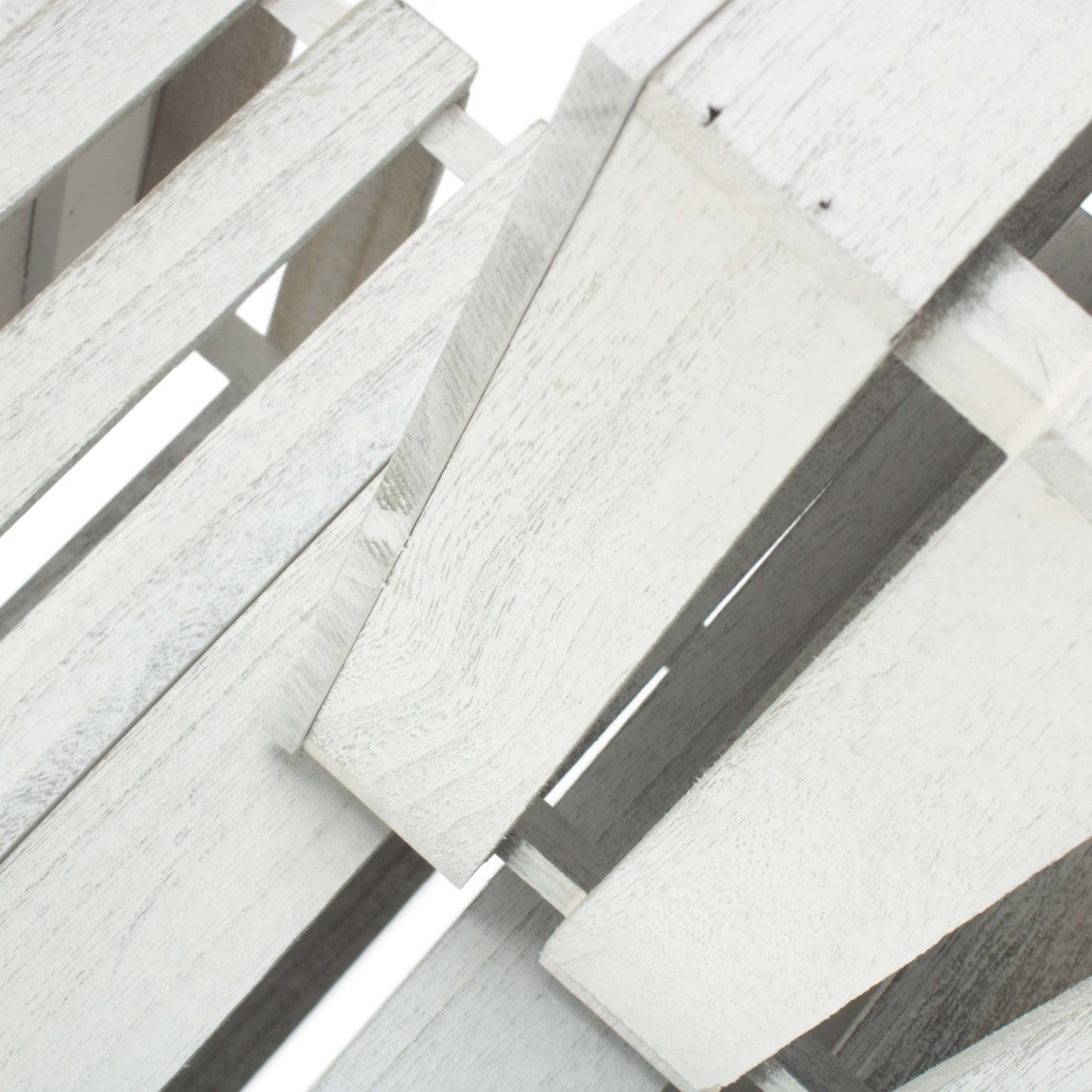 Vintage White Wash Slatted Wooden Box with Lid Set 3